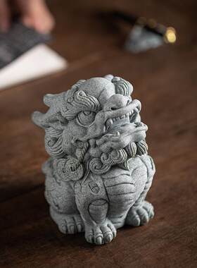 创意六财麒麟瑞兽茶宠摆件祥瑞吉祥物家居客厅桌面鱼缸造景装饰品
