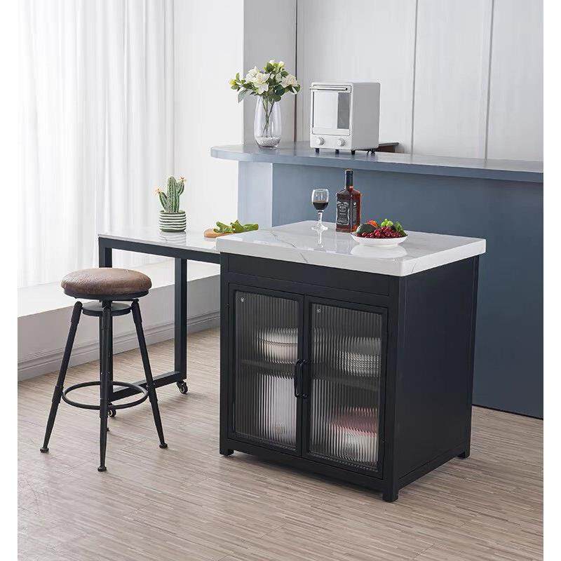 轻奢大理石伸缩中岛台餐桌一体开放式厨房家用多功能料理吧台定制