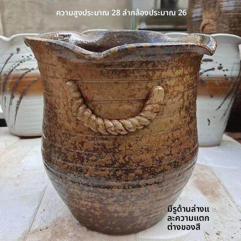 透气素烧粗陶罐高筒老桩绿植陶盆大口径多肉盆特大号月季陶瓷花盆