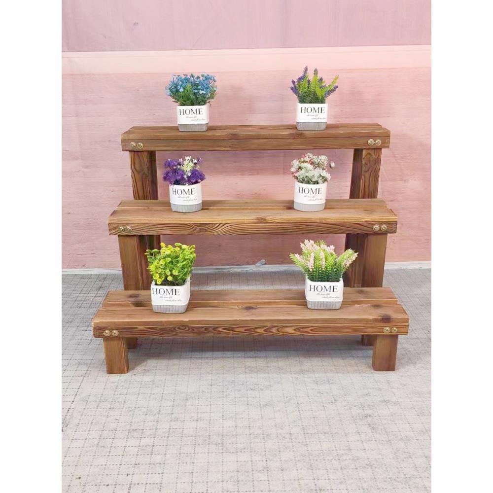 阳台肉肉花架子多层防腐实木阶梯靠墙落地式户外多肉摆花置物架子