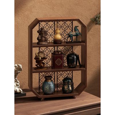 新中式桌面博古架实木小型茶桌茶具茶叶置物架茶室水杯收纳摆放架