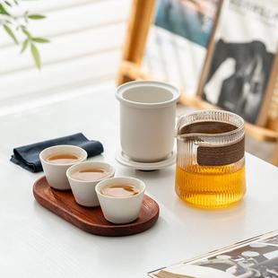 泡茶壶 一壶三杯玻璃快客杯旅行茶具便携包陶瓷功夫茶具家用小套装