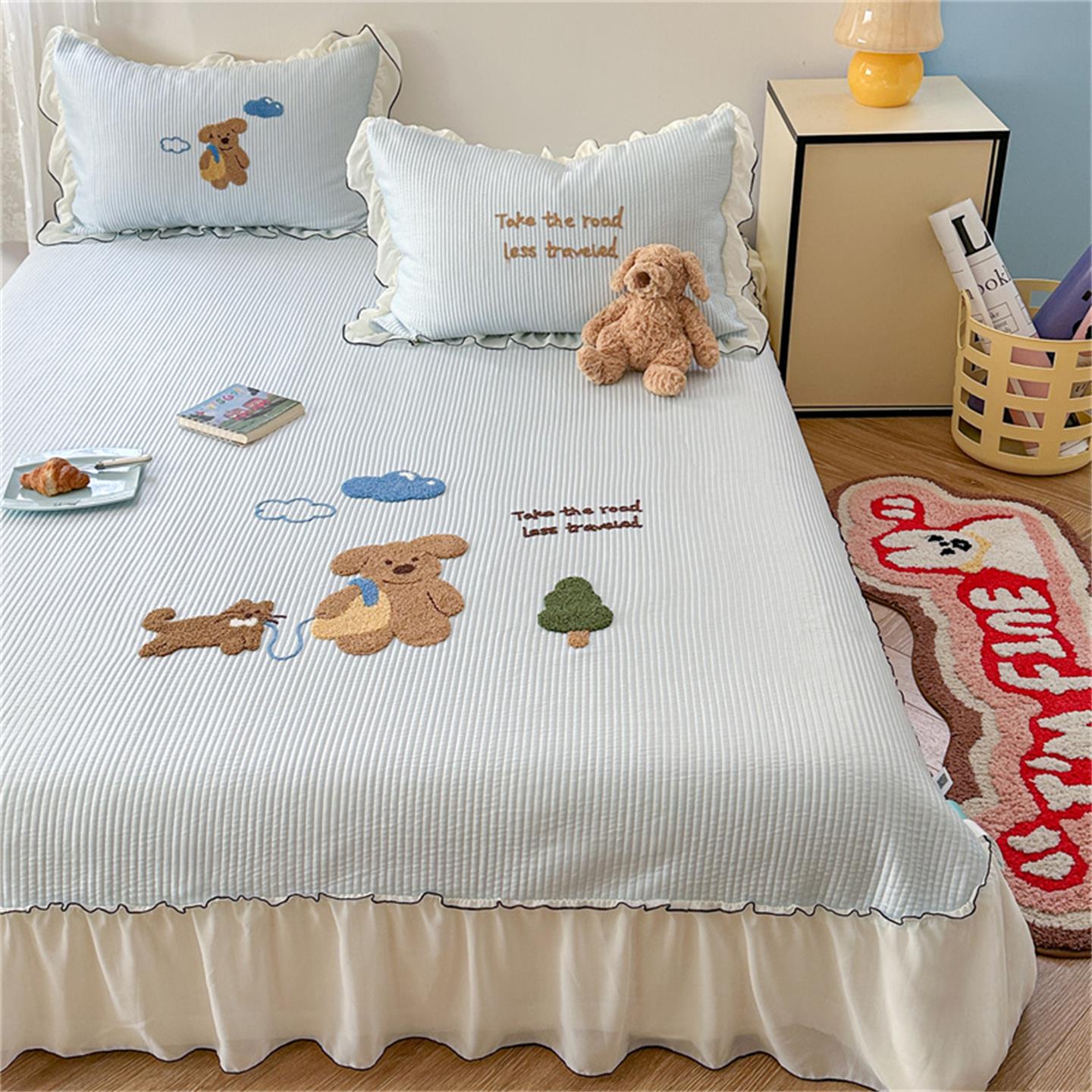 卡通腊肠狗冰丝垫三件套夏季3D·Max冰感软垫韩式床裙空调垫