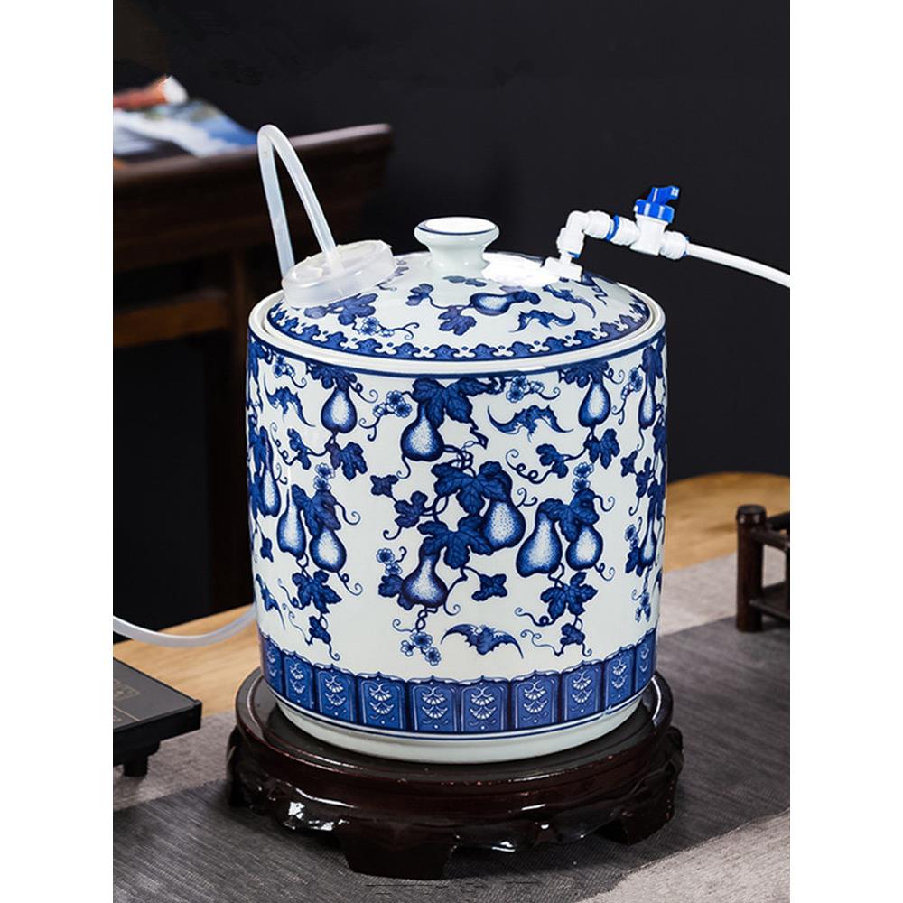 带浮球阀泡茶专用纯净水空桶饮水机凉壶龙头储水罐青花瓷水缸