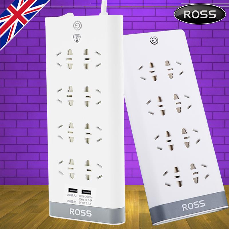 ross插排防雷排插6位3米接线 线板过载保护延长线 线2.1安USB电源