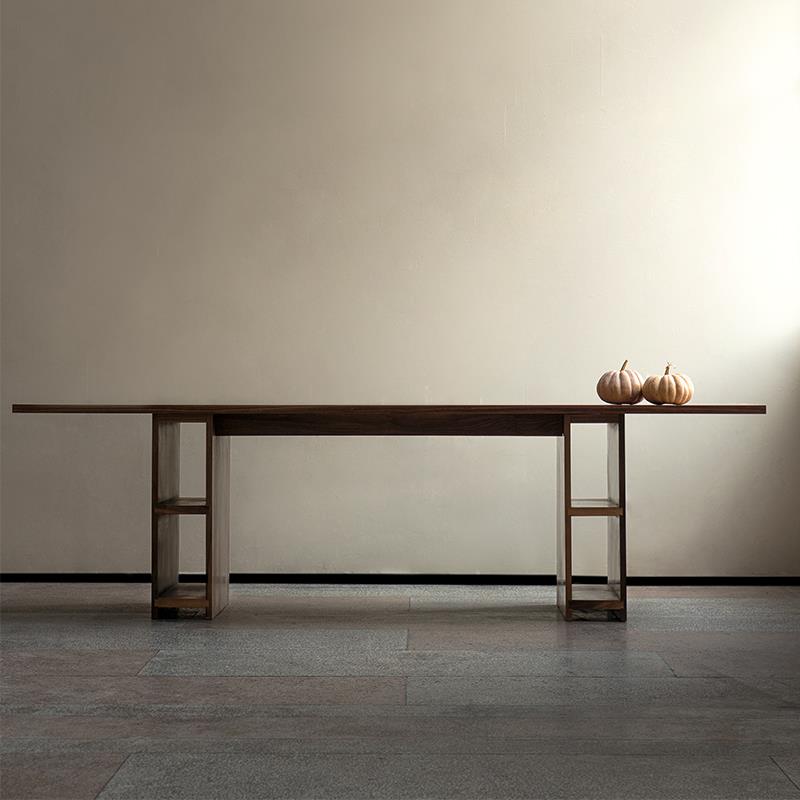 MUMO木墨 清简长工作台 原木黑胡桃木樱桃木 现代简约书房书桌