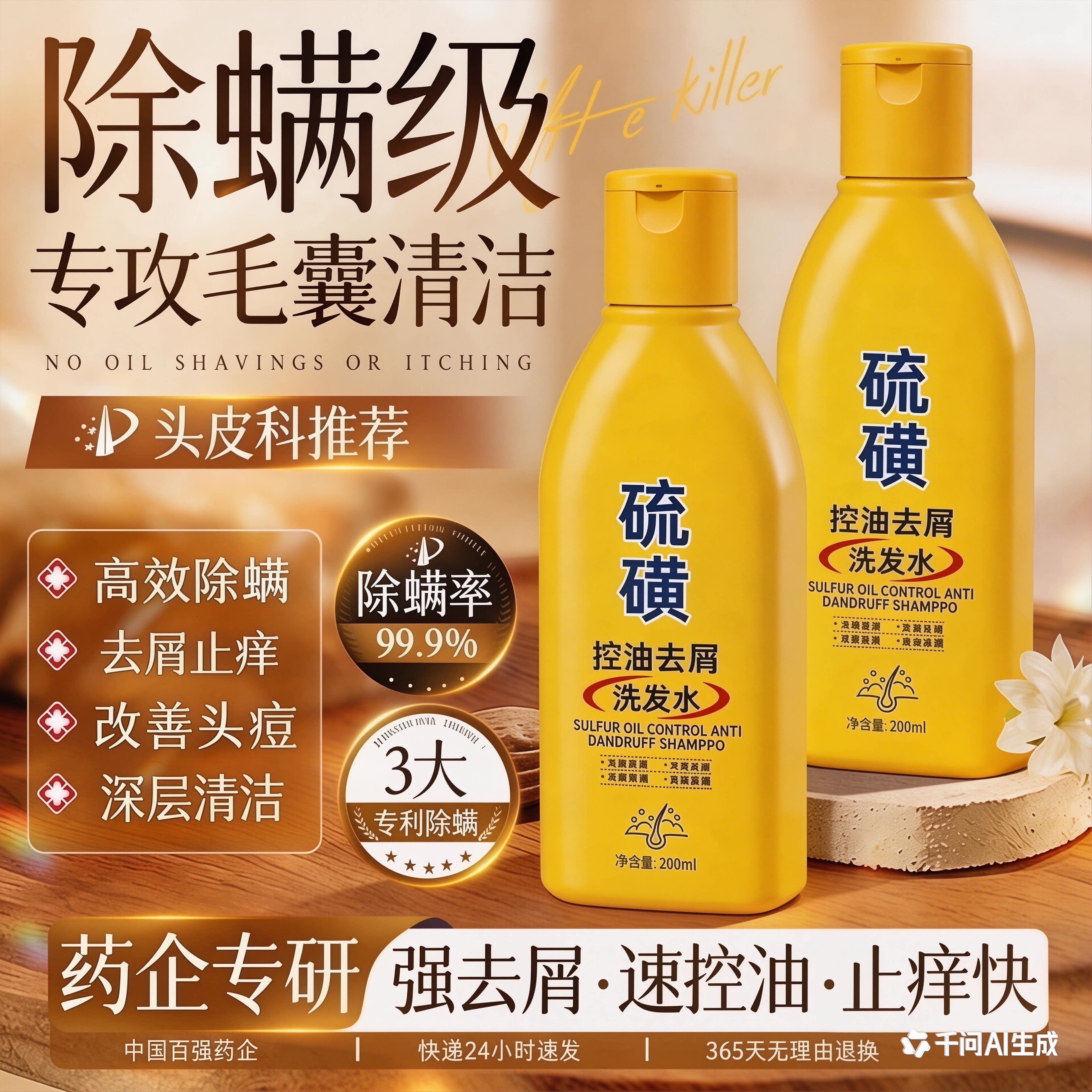 硫磺洗发水控油蓬松去屑改善头痒毛囊除螨炎洗头膏官方旗舰店正品