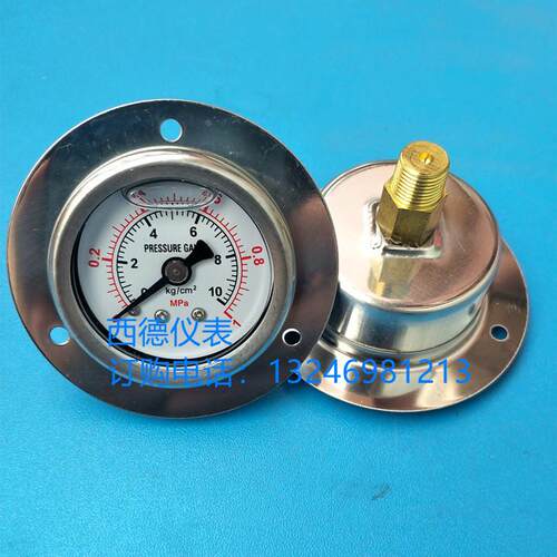 YN40ZT轴向带边耐震压力表 1MPA/10KG背式带边水压表 气压表