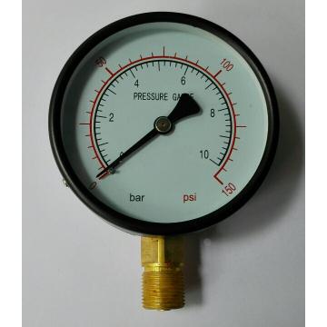 铜螺纹压力表Y-100双刻度显示10bar 150psi 直径100mm 压力0-1mpa