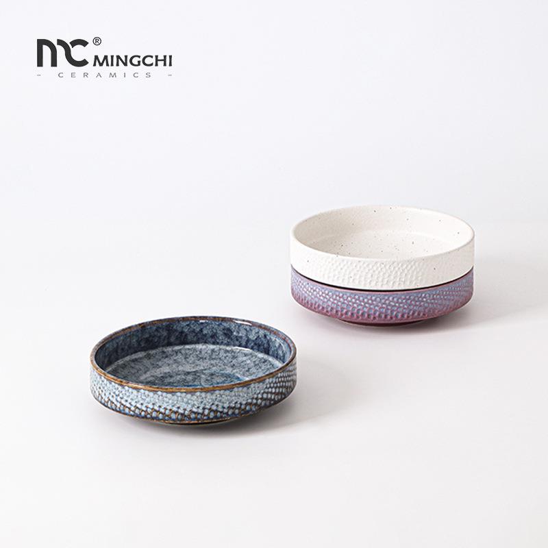 日式料理陶瓷蜂窝浮雕浅碗复古圆钵个性创意沙拉菜碗餐厅饭碗