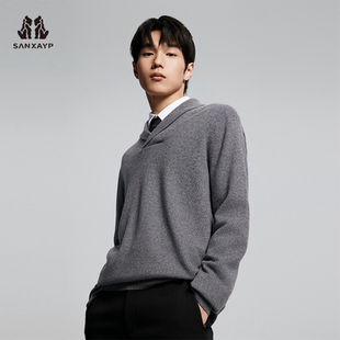 毛线衣打底衫 上下衣品设计感羊绒衫 针织衫 羊毛衫 青果领毛衣男士