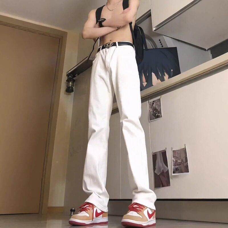 白色牛裤男2602新款美式高街窄版显仔H0224145高显瘦弹力高修身腰
