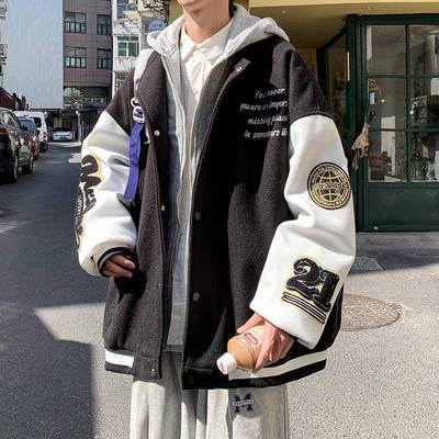 假两件棒球服男WJW-0830外套连春秋美2025新款帽夹克式潮牌男生情