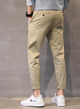 直休闲子男款春夏款宽松纯棉力男筒裤锥形九分裤裤弹QKQ19031卡其