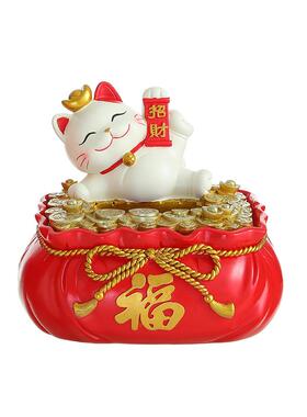 创意招财猫纸巾盒托盘收纳多功能摆件玄关客厅家居装饰品高档礼物