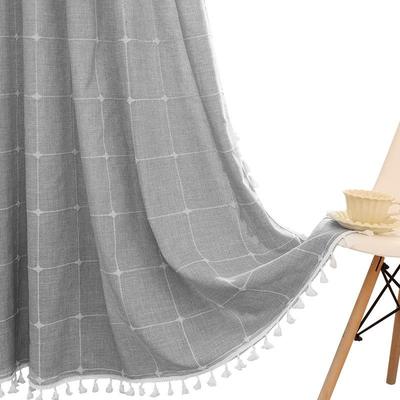 新款方格提花涤麻浴帘浴室隔断防水干湿分离酒店门帘