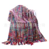 北欧彩色格子毯花色流苏盖毯子沙发毯子午睡throw办公室午睡毯子