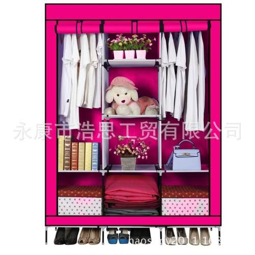 厂家直销三门开超大容量双人布衣柜无纺布简易衣服整理衣柜衣橱