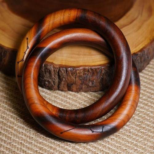 雷击木桃木雷纹乾坤圈纯手工打磨一体成型七星阴阳环