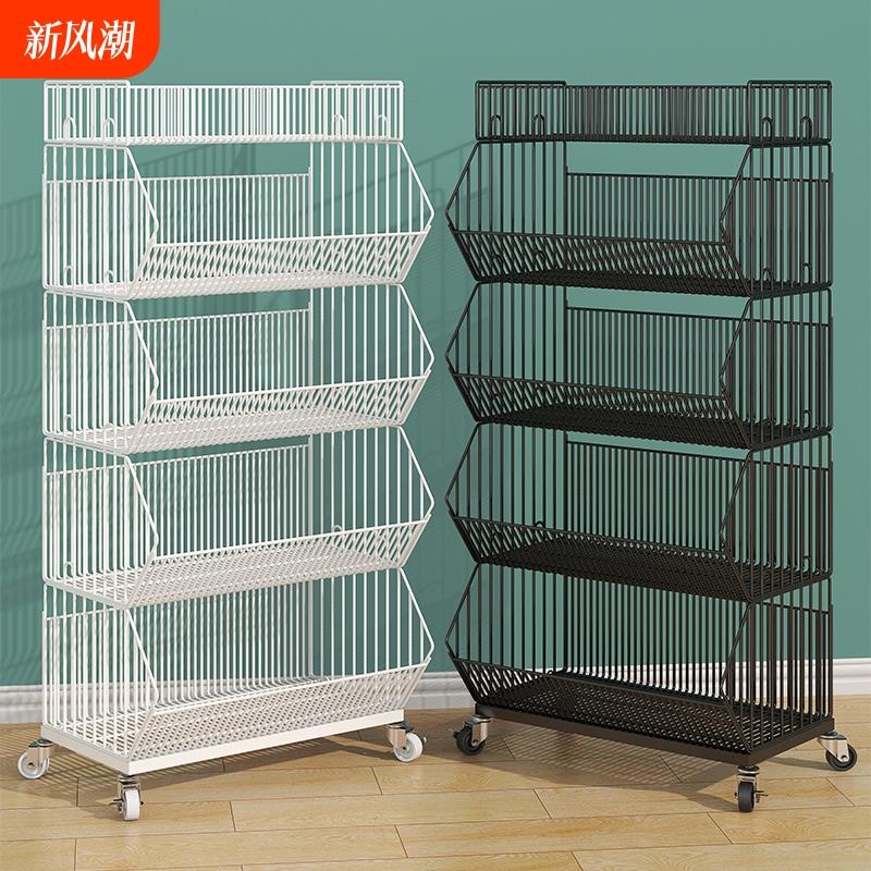 零食置物架厨房收纳架落地移动书架超市分层货架展示架免打孔铁艺