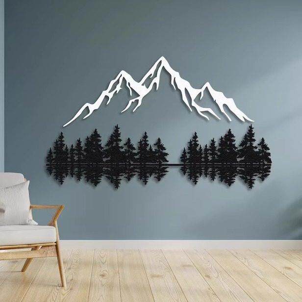 森林山峰剪影2件套铁艺挂件风景画客厅背景墙装饰室内玄关壁饰