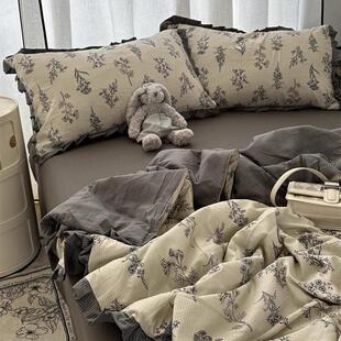 简意素色覆古少女小碎花泡泡水洗棉夏凉被四件套夏季空调被三件套