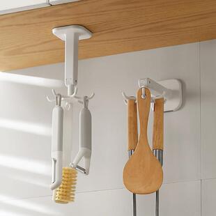 厨房旋转挂钩壁挂式勺子锅铲厨具收纳架免打孔墙面橱柜顶六爪挂架