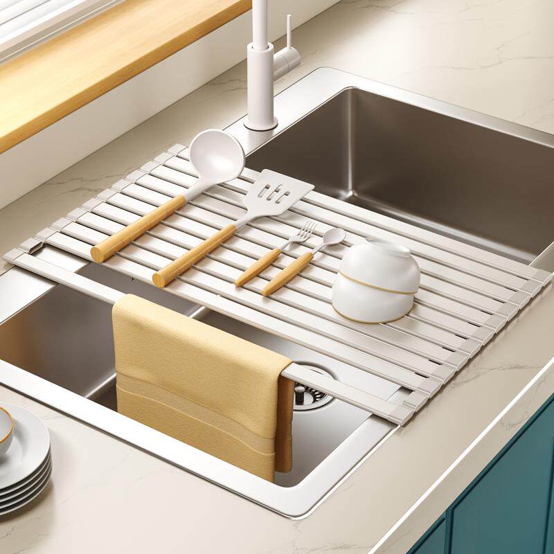 新款厨房沥水架可折叠水槽边碗碟筷盘沥水篮置物架卷帘矽胶垫专用