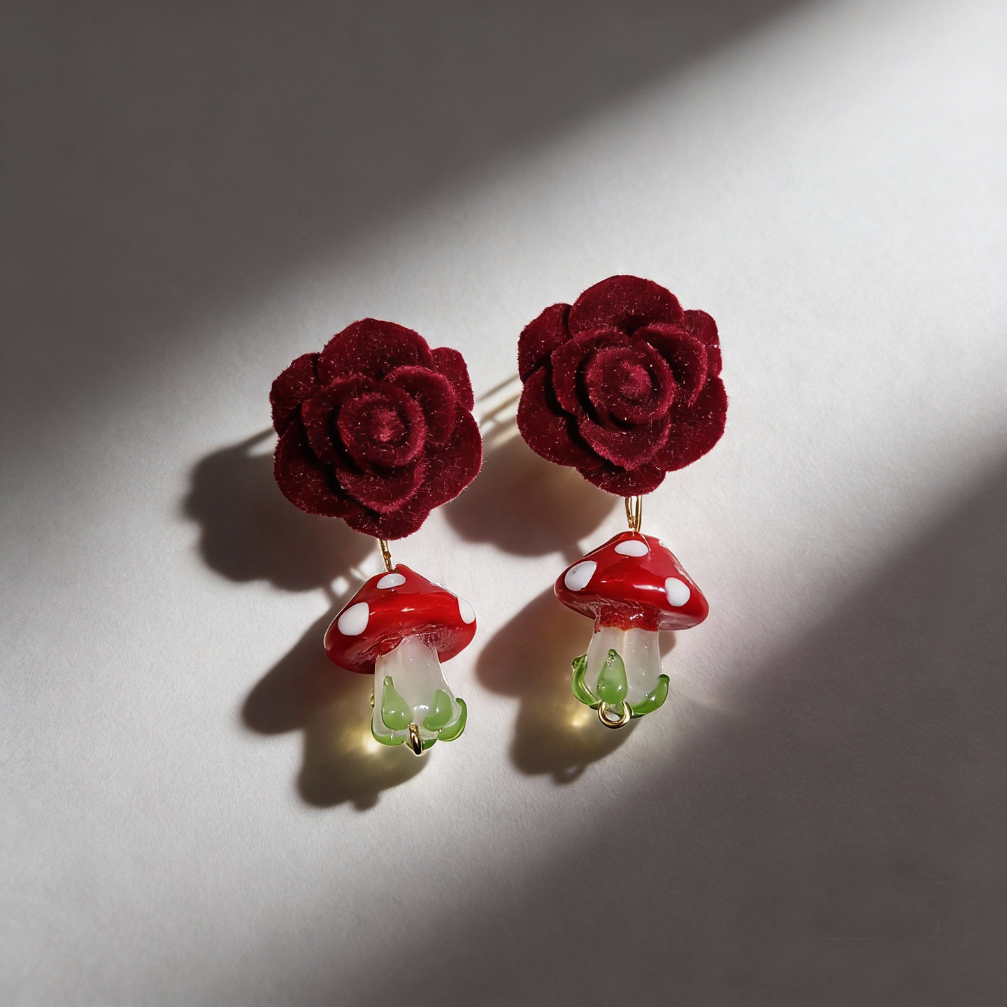 复古酒红色植绒耳环秋冬气质蘑菇吊坠耳饰港风花朵流苏耳钉耳饰
