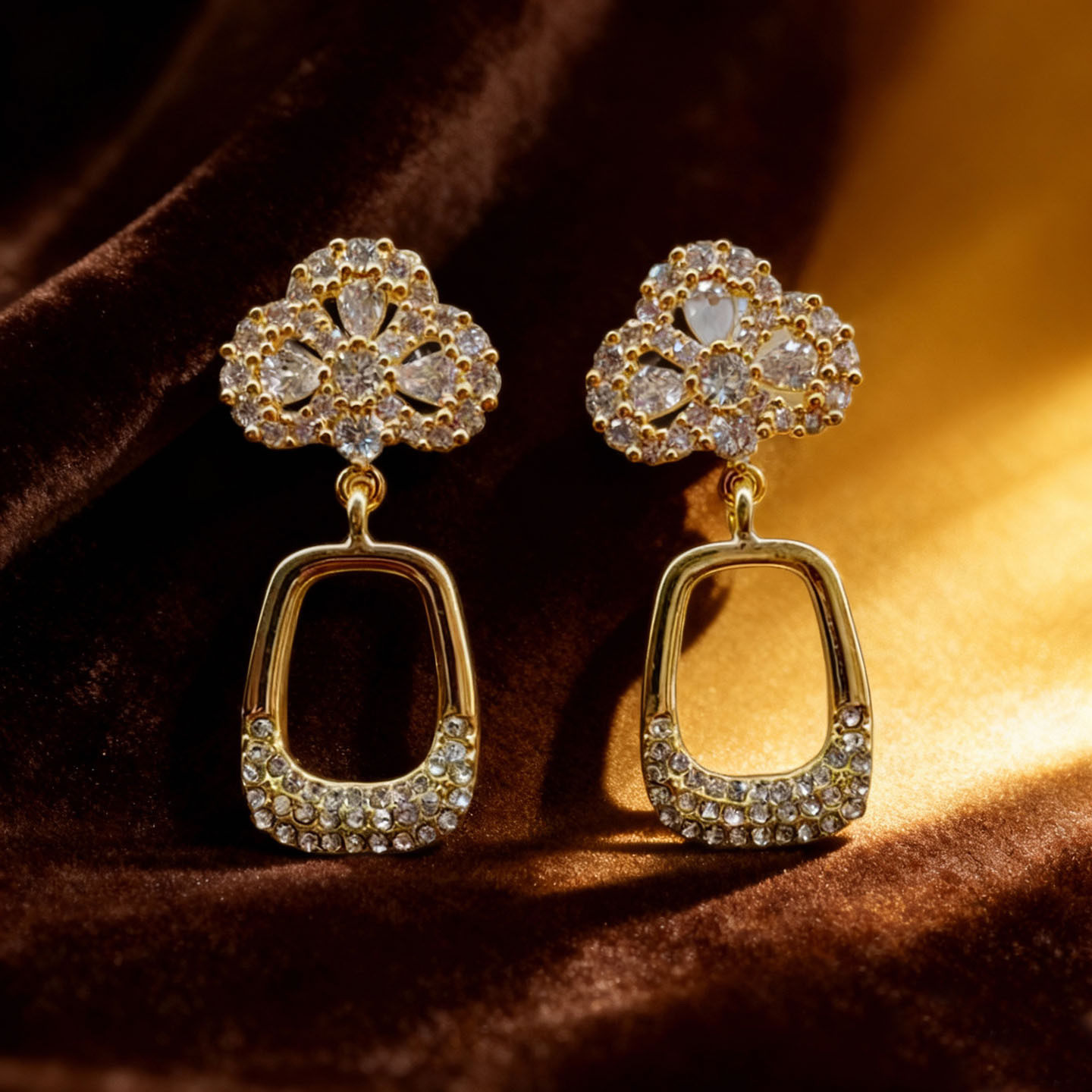 S925银针高级感镶钻吊坠耳环女韩国气质复古大气耳坠新款耳饰