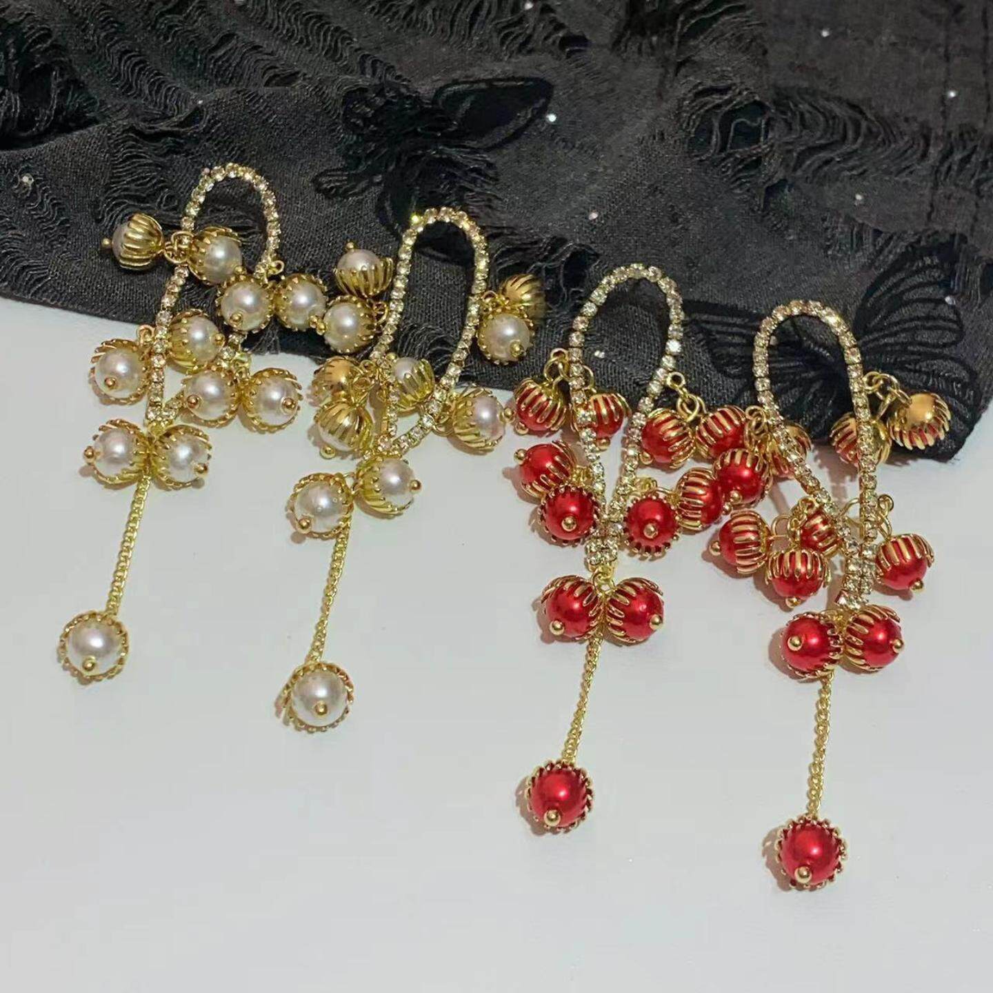 淑女耳环优雅甜美超仙耳坠花朵款珍珠流苏耳饰长款气质耳夹耳环女