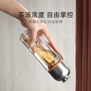 尚明磁吸茶水分离杯耐热双层高硼硅玻璃水杯家用办公室泡茶喝茶杯