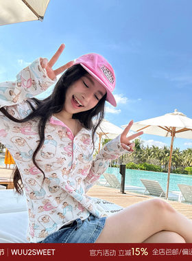 吴太甜童趣别针印花亨利t恤女