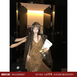 吴太甜 法式复古蕾丝花纹吊带连衣裙女气质名媛收腰显瘦短款裙子