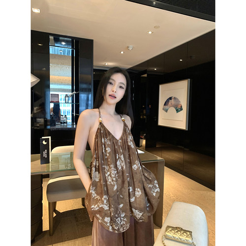 吴太甜莫代尔花卉晕染露背吊带