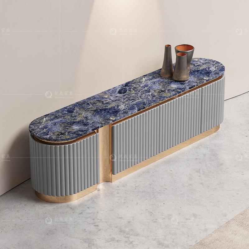 新品岩板电视柜现代简约落地轻奢风地柜视听柜不锈钢设计师