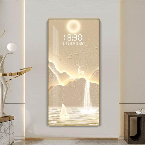 电子钟表玄关挂画带温度显示数显夜光时钟装饰画金帆麋鹿雷达感应