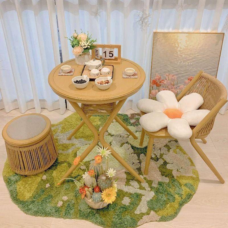 阳台小桌椅组合迷你茶几简约看书休闲区布置小户型藤椅三件套