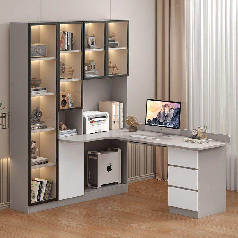 JGP1实木转角桌书桌书架组合台式写字一体书柜家用拐角卧室学习桌