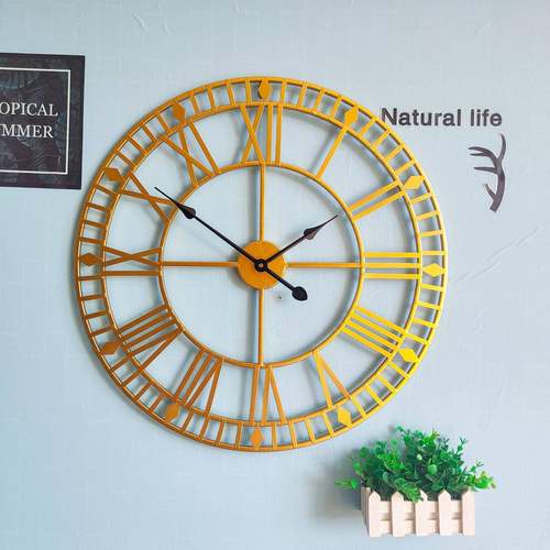 热销欧式金色圆形罗马铁艺挂钟现代简约客厅家用装饰时钟表