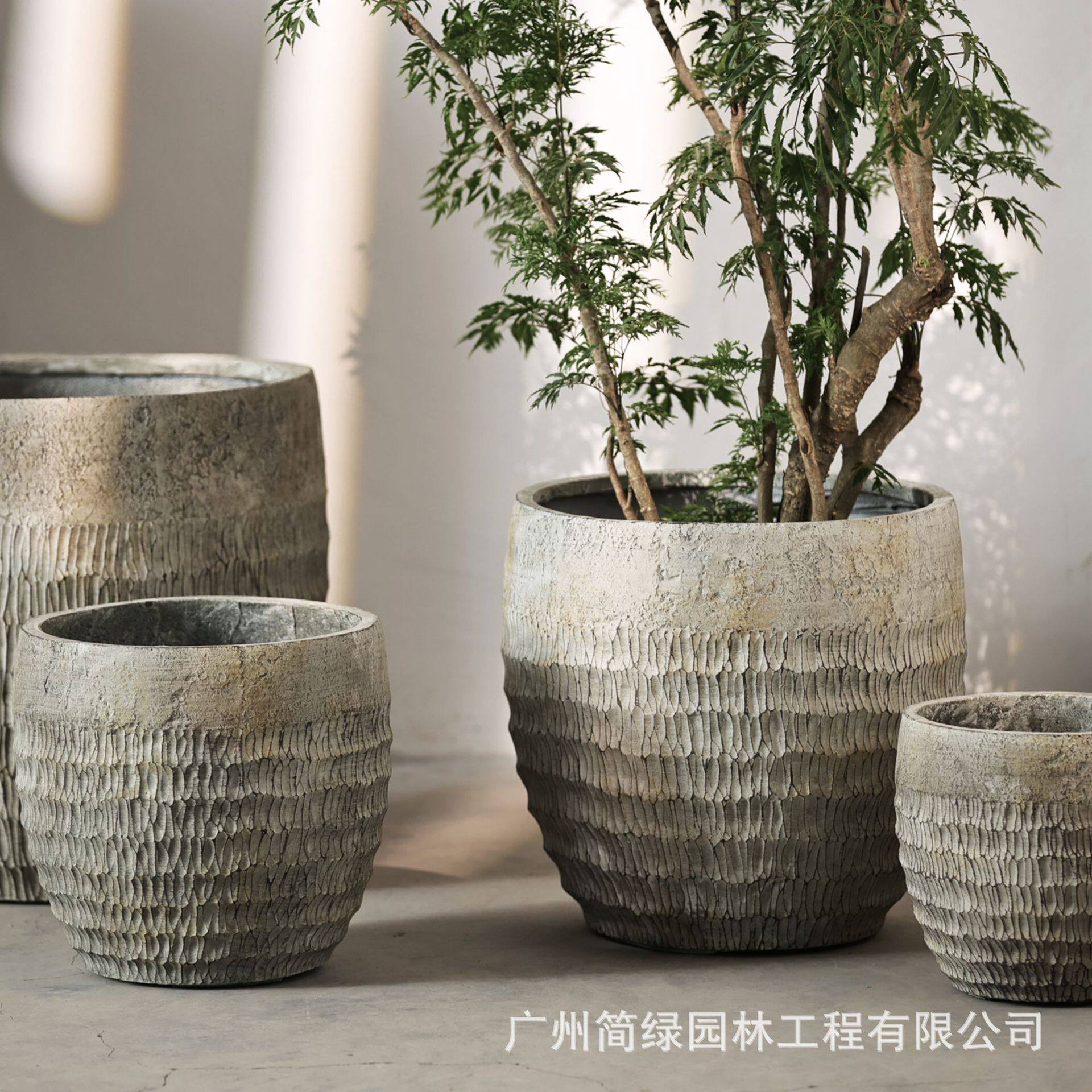 镁泥花盆复古艺术客厅商场室内外落地北欧特大号绿植物盆栽水泥盆