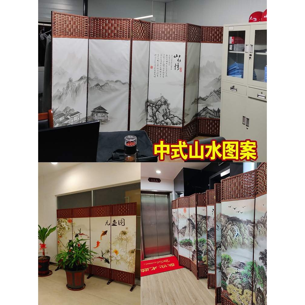 简易屏风隔断墙折屏遮挡简约现代折叠移动布艺玄关中式风挡平风帘