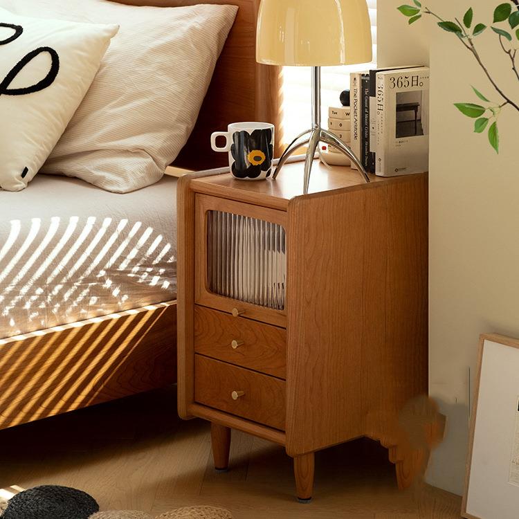 实木窄床头柜28cm日式樱桃木床头柜家具简约原木床边柜储物收纳柜