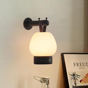 梨子灯壁灯中古美式复古风创意卧室床头充电免接线手提氛围小夜灯