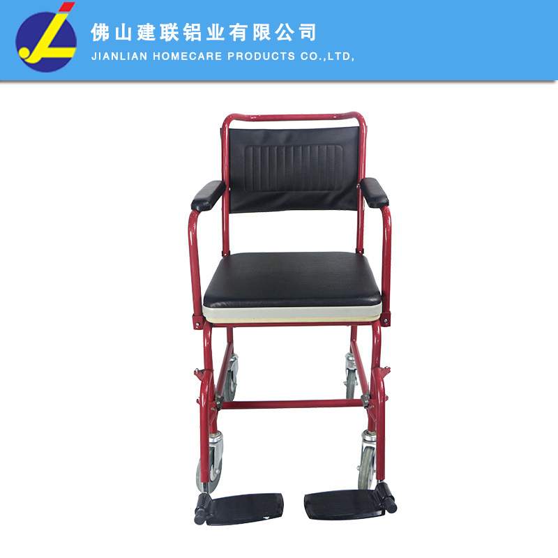 钢制老人孕妇坐便椅可拆pu扶手及电镀防水移动坐便凳配桶坐便器
