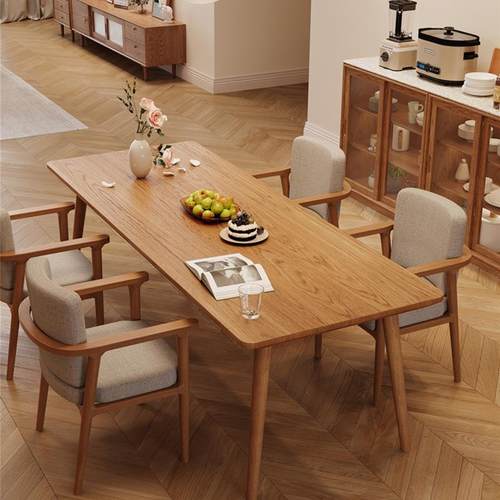 简约实木餐桌椅组合家用小户型原木长条桌餐厅民宿休闲多人吃饭桌