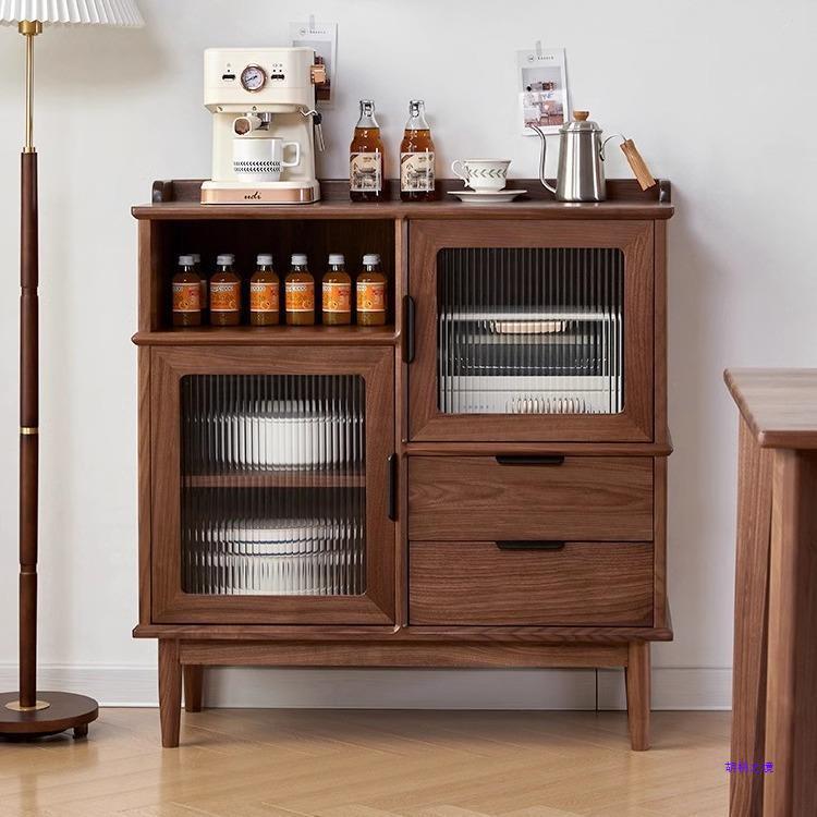 全实木黑胡桃木餐边柜储物柜餐厅收纳柜小户型客厅展示柜茶水柜