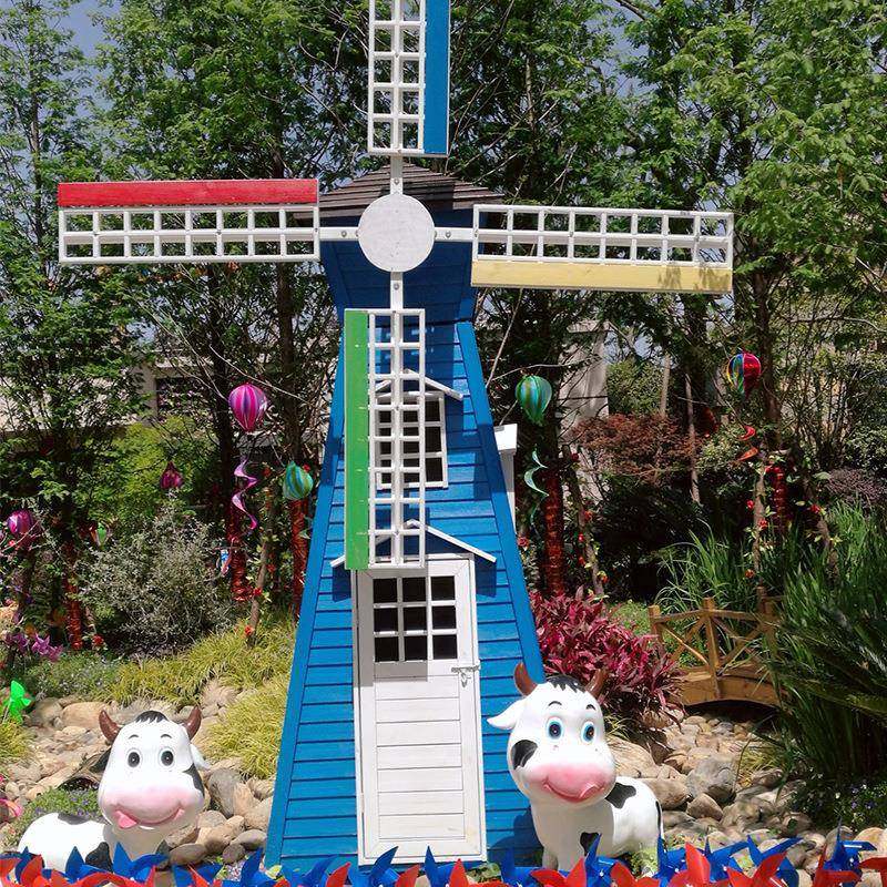 户外区园林欧式风车水井坊制作景区防腐木建筑荷兰风车雕塑摆件