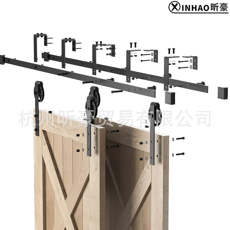 美式谷仓门吊轨大轮款双轨bypass双门前后移门双轨道套件双层轨道