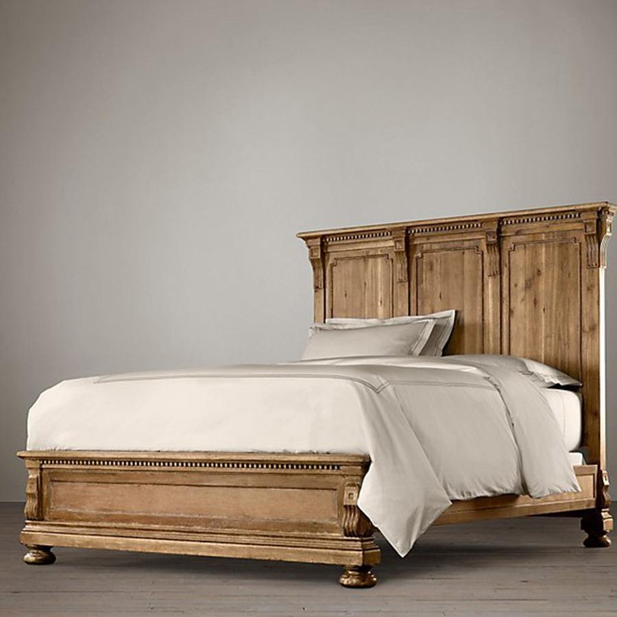 RH美式复古实木床1.8米双人床主卧大床法式仿古橡木1.5米床婚床